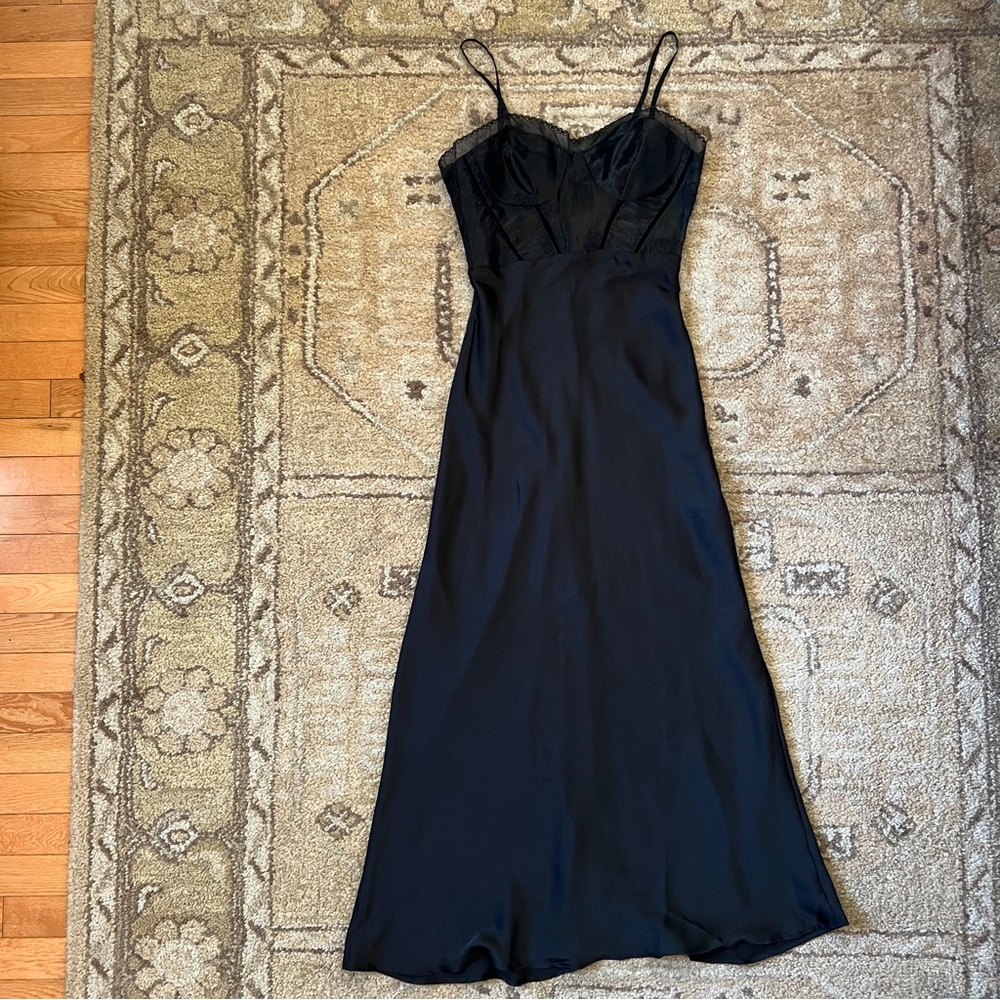 Nasty Gal Black Lace-Trim Satin Slip Dress - Picture 6 of 7